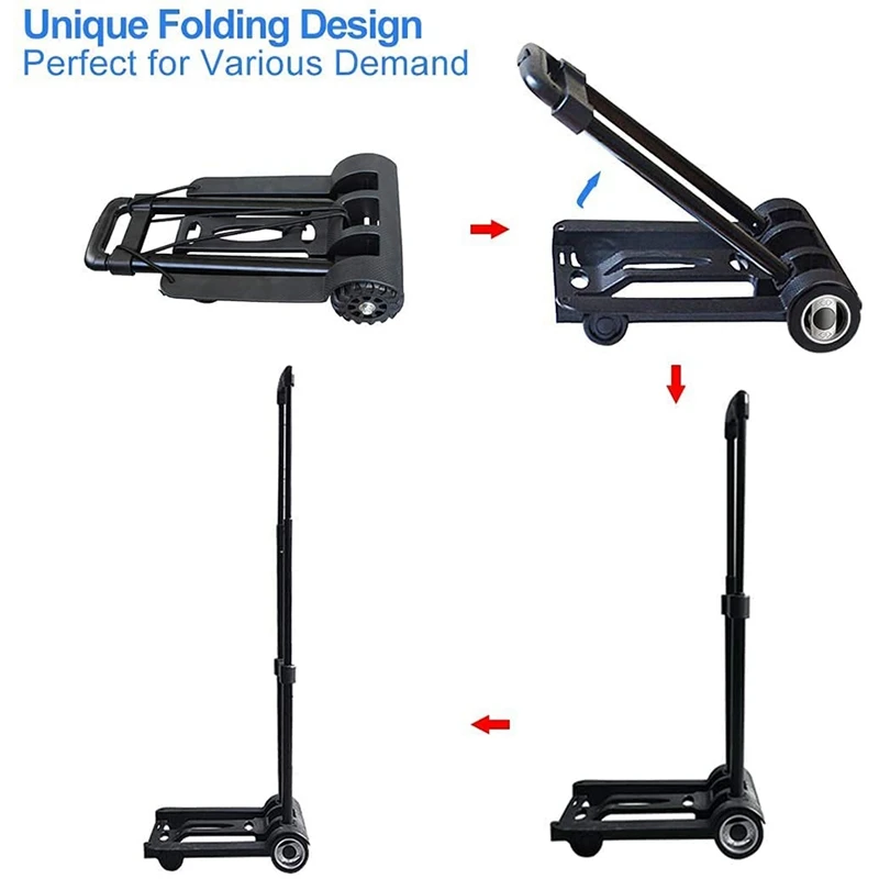 Folding Hand Truck Lightweight Portable Dolly, 40 Kg/88 Lbs Heavy Duty Utility Cart With Telescoping Handle, Bungee Cord