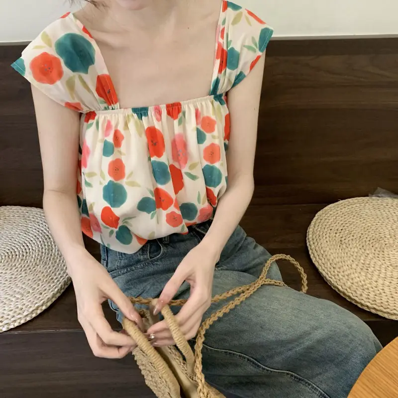Nice Summer Lively Cute Printing Sleeveless Tank Top New Women Clothes Sweet Elasticity Multicolor Top Tee Female All-match Tee