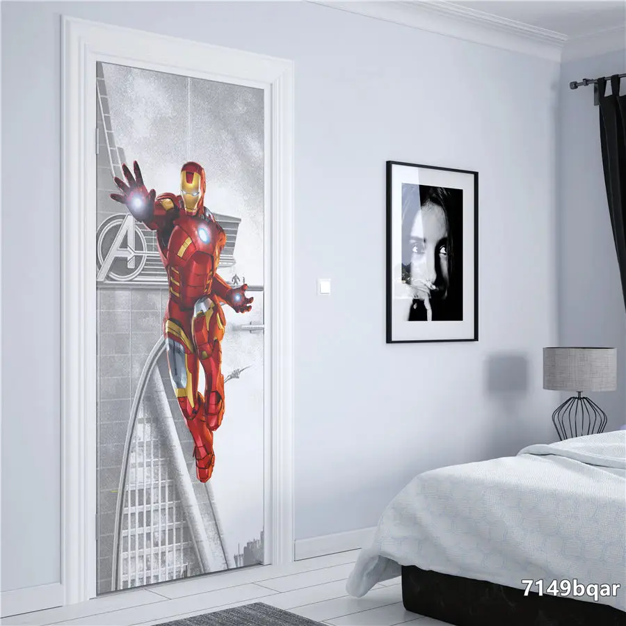 Black and white abstract style marvel superheroes The Avengers door stickers Vinyl Kids Room wall art Wall Sticker Wall Decor