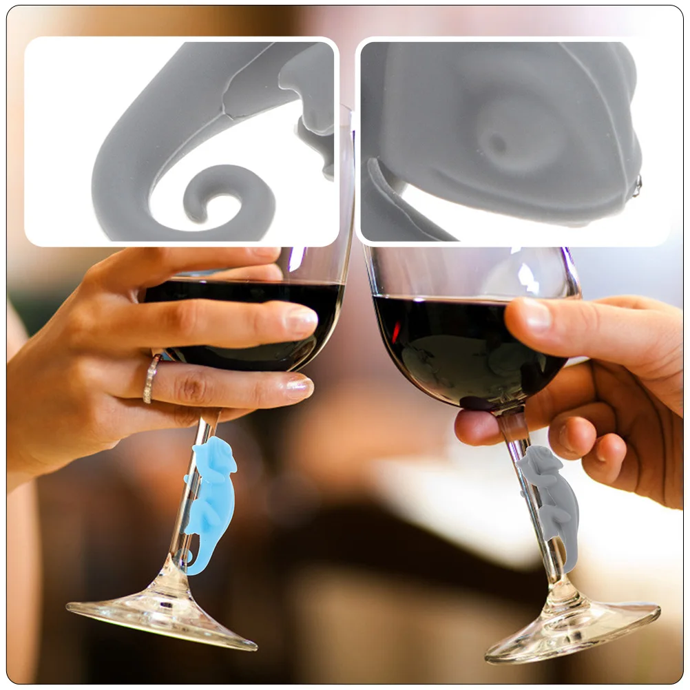 

12pcs Silicone Chameleon Glass Identifier Drink Markers Cocktail Tags Animal Drinking Charms for Party Gifts