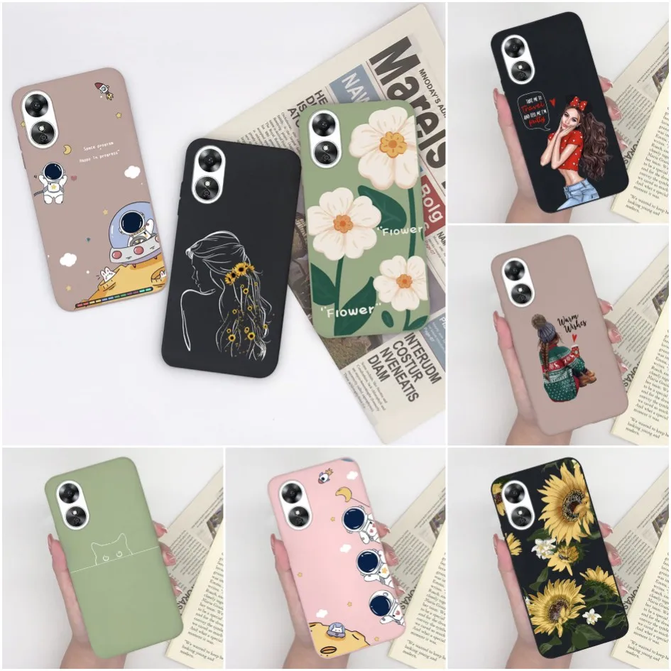 Case For Oppo A17 A17k Back Cover Fashion Sunflower Sweet Girls Matte Anti Drop Soft Silicone TPU Phone Case For Oppo A 17 Funda