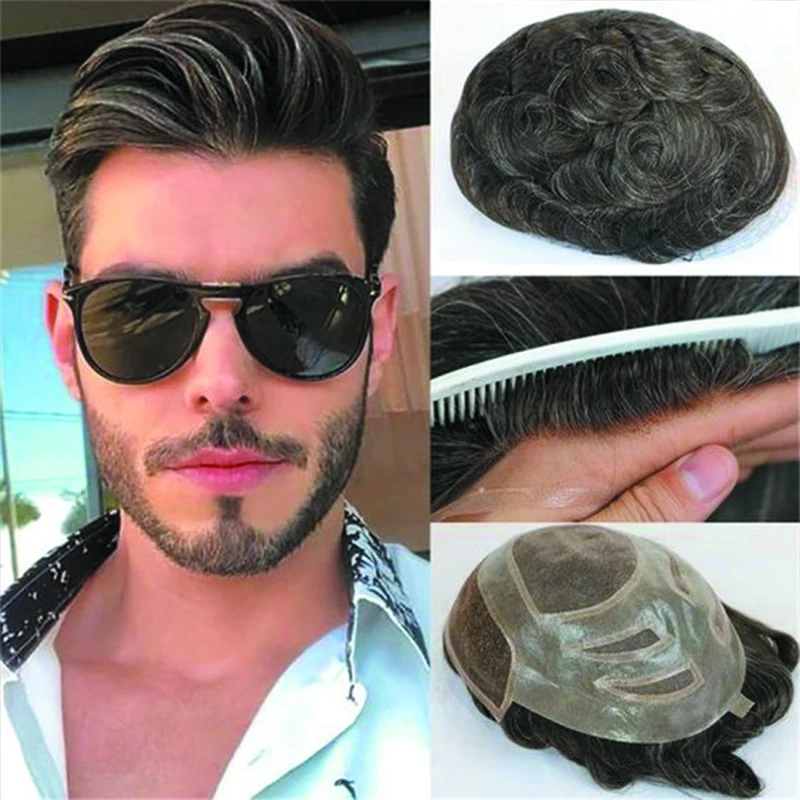 Versalita-Toupee Indiano Para Homens, 100% Unidades De Cabelo Humano, Prótese Capilar, Perucas Masculinas, Renda Respirável, Base PU, Linha Fina Natural