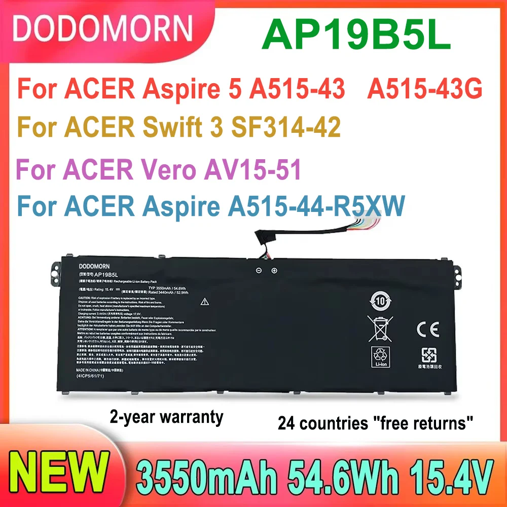 DODOMORN batería del ordenador portátil para ACER Aspire 5 A515-43 A515-43G A515-44-R5XW serie para ACER Swift 3 SF314-42 de alta calidad
