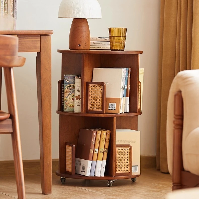 

Solid wood bookshelf, floor shelf, rotating movable bookshelf