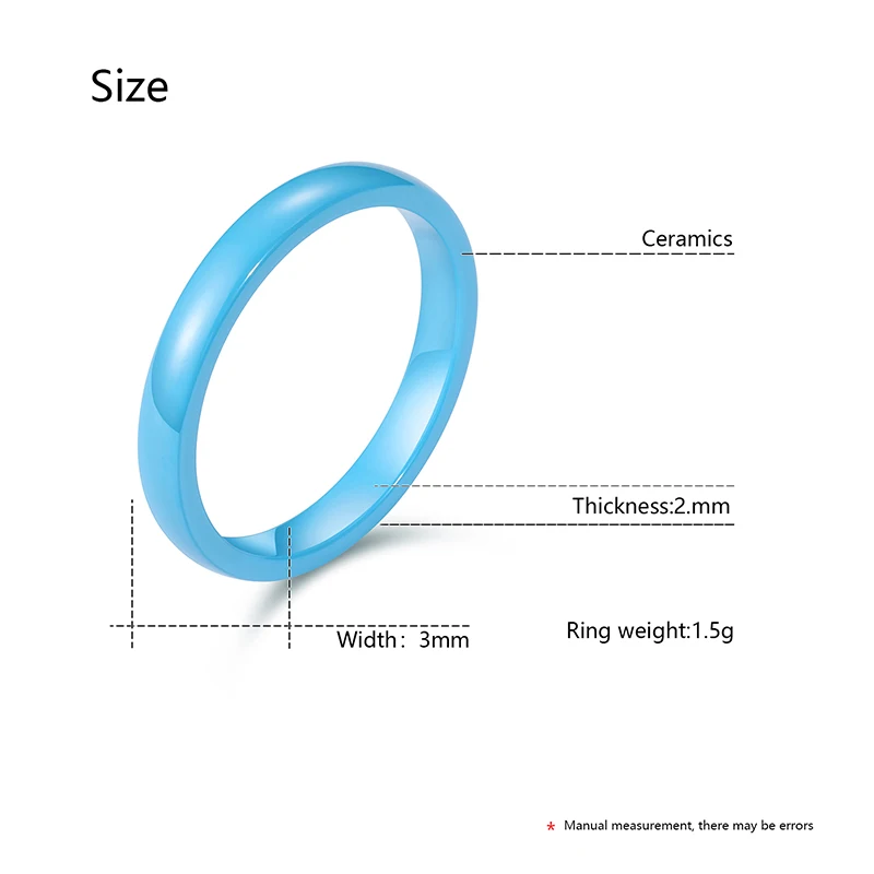 Size 6-10 Blue Ceramic Rings Smooth 3MM Ceramic Wedding Engagement Rings Fashion Bands Jewelry Fancy Accessories For Man Women