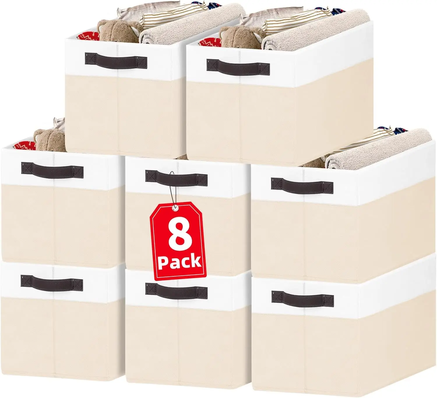 

Набор из 8 больших корзин для хранения, тканевые органайзеры с ручками для игрушек, белья и домашнего декора (14x10x9.5 дюймов)