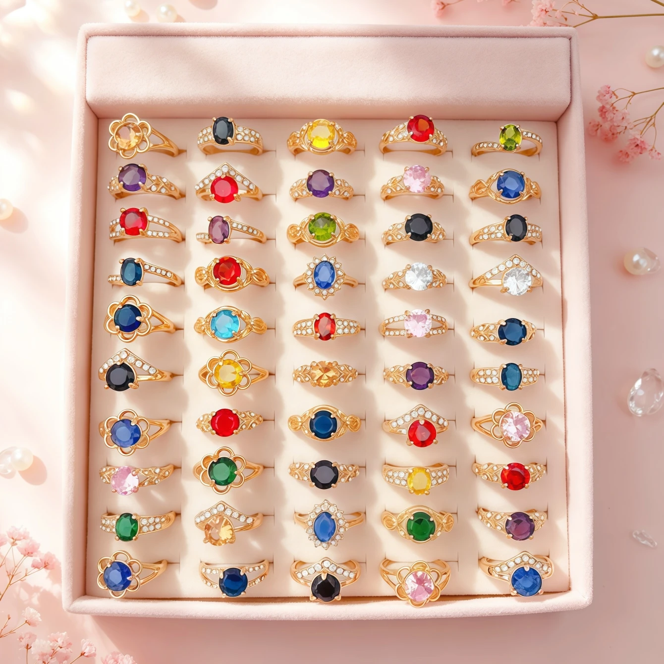6/8/12/24/36/48/100Pieces Fashion Elegant Cubic Zircon Rings For Women Mix Style Flowers Geometry Daily Jewelry Party Gifts
