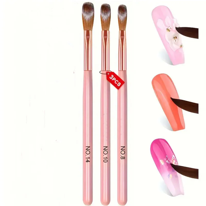 Set di pennelli per unghie in acrilico da 3 pezzi, dimensioni 8/10/14, per pennelli per applicazione di polvere acrilica, estensione per nail art e strumento per salone di intaglio