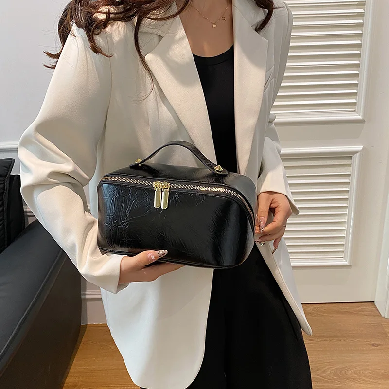 Fashion PU Leather Large-capacity Travel Cosmetics Storage Bags Women's Handheld Washing and Makeup Multi functional Storage Bag