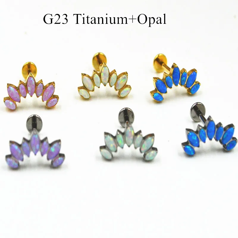 

Lot10pcs G23 Titanium Opal Stone Lip Labret Ring Bar Ear Cartilage Helix Rook Tragus Studs 16G Body Piercing Jewelry