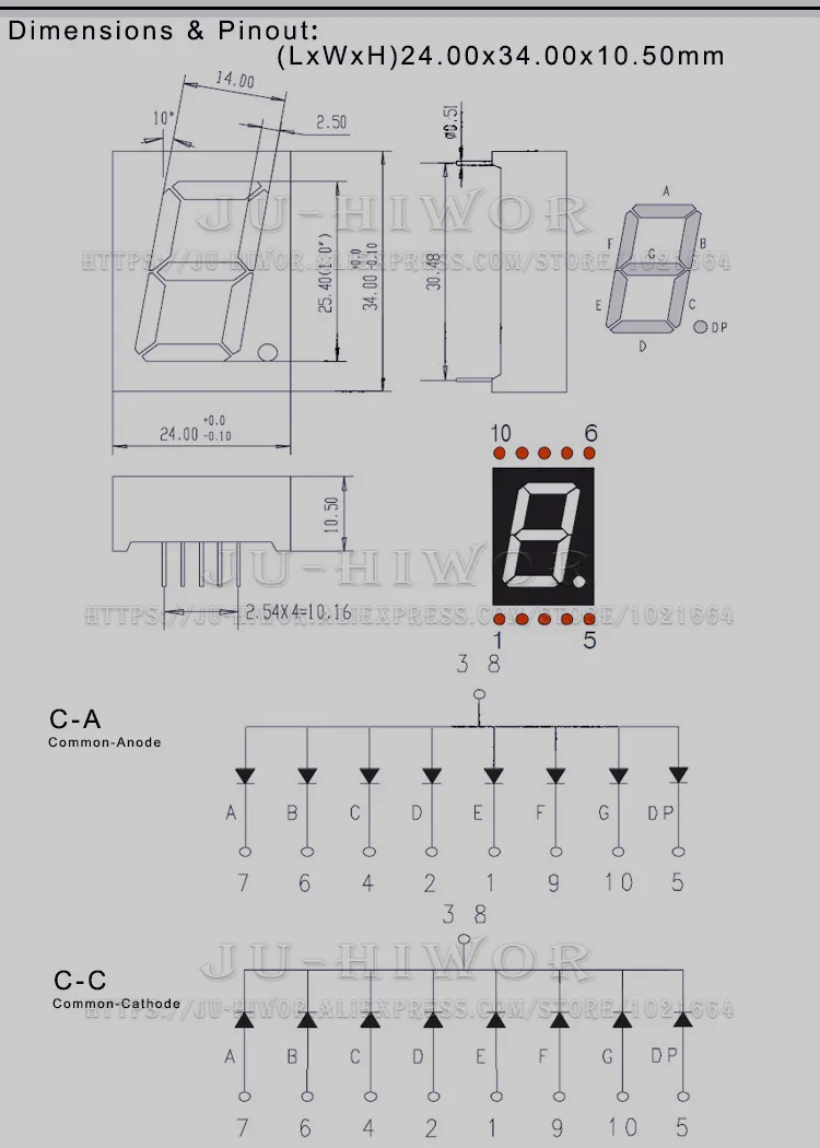 Pantalla Digital LED verde Jade, 10 pines, 1106AGG, 1106BGG, 1 pulgada, 1 dígitos, 7 segmentos, C-A de cátodo, ánodo común Digitron, 10 C-C.