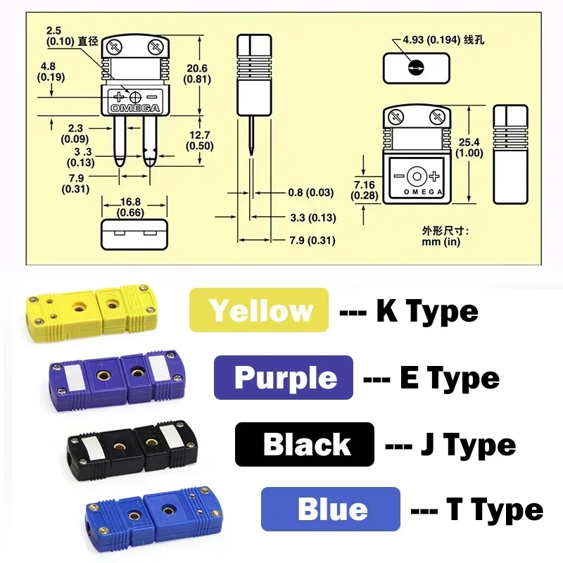 1~100pcs 열전대 소형 소켓 및 플러그 커넥터 K/T/J/E 유형 패널 장착 열전대 플러그 및 소켓 센서