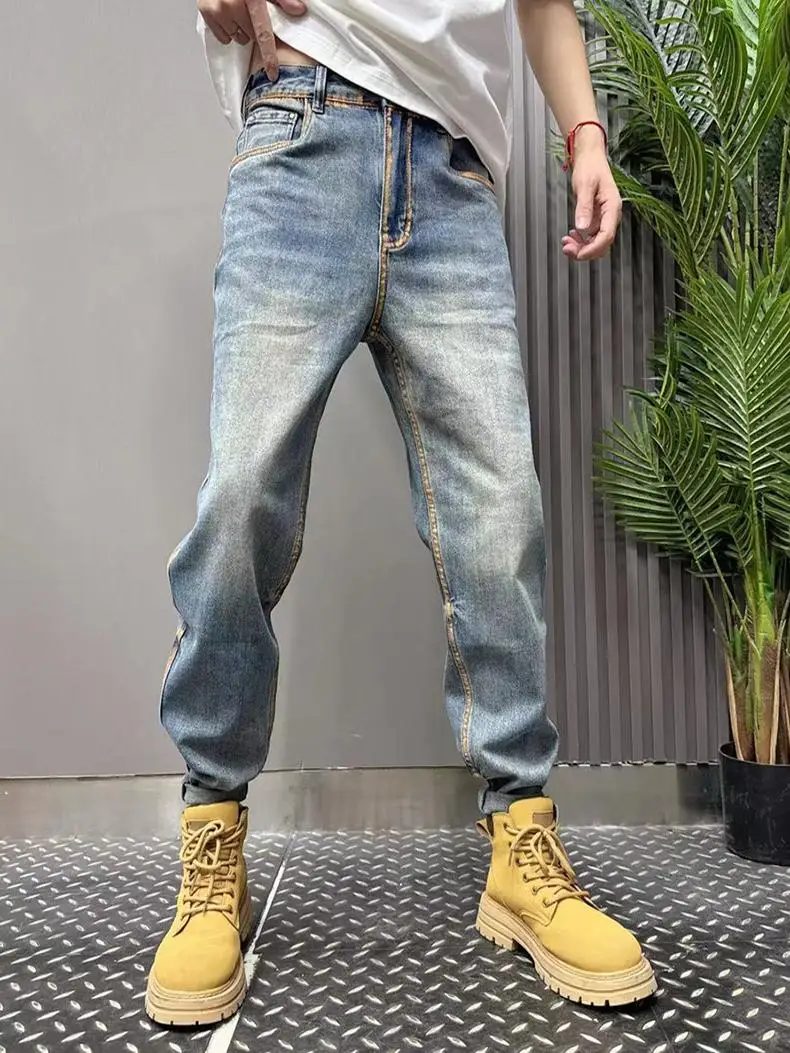 

Spring Autumn Men's Jeans Trendy Brand Casual Pants Youth Long Trousers Slim Fit Bootcut Denim Jeans Straight Leg Zipper Fly