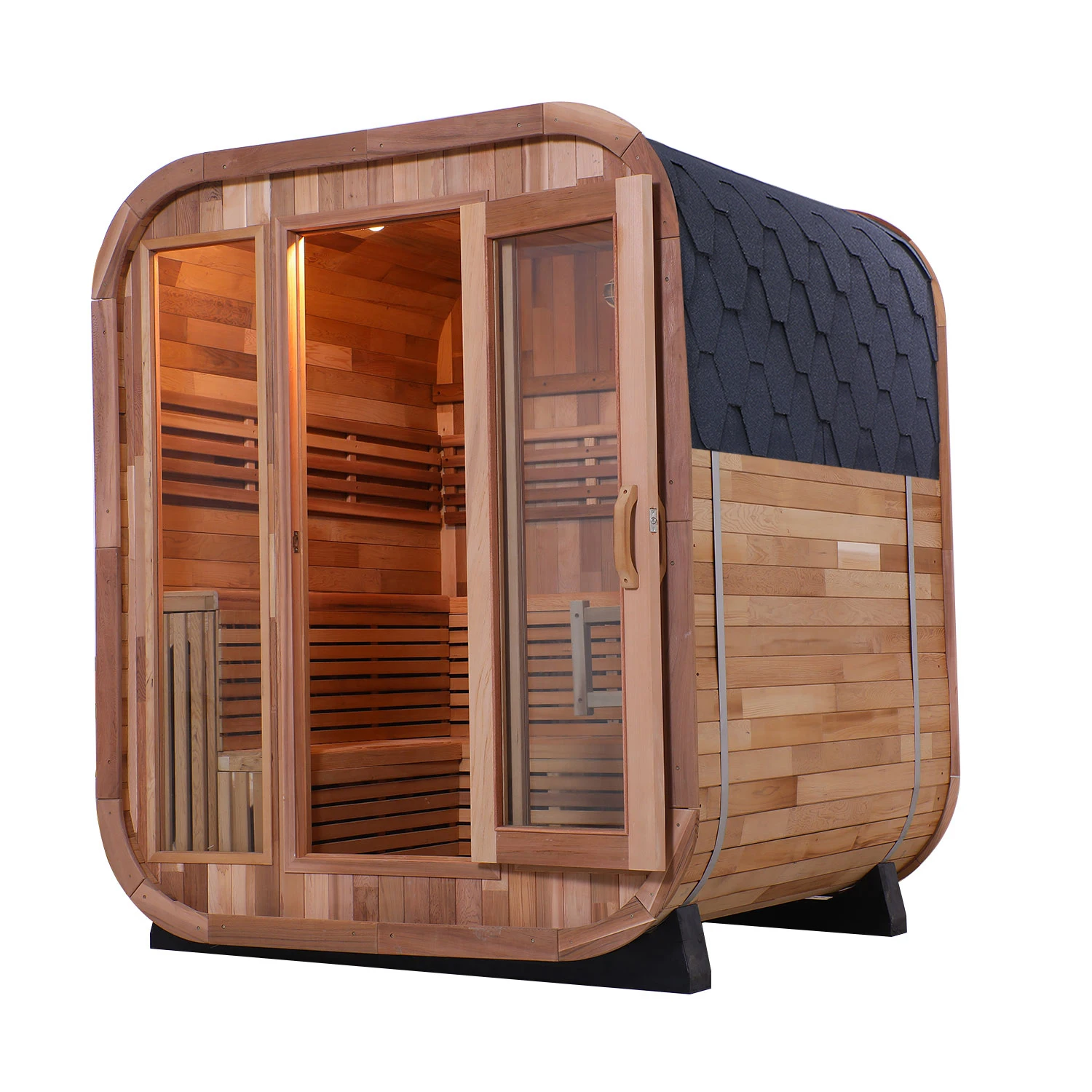 Ready Stocks Red Cedar Outdoor Square Sauna with Traditional Steam Kit