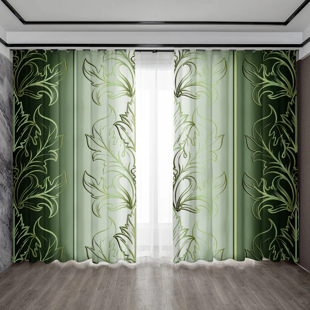 2PC Home Decoration Curtains, Light Green Gradient With Rod Pocket Curtains, Kitchen,Coffee Shop, Living Room, Balcony, Garden