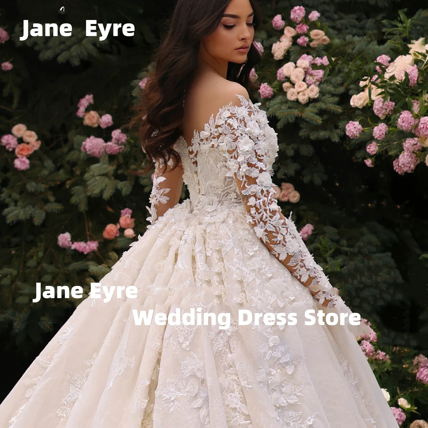 Jane eyre colher pescoço manga longa vestido de baile vestido de casamento requintado apliques miçangas flores princesa vestido de noiva personalizado