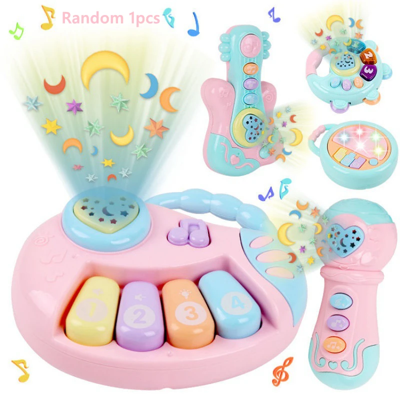 ランダム 1 個赤ちゃん教育音楽おもちゃ学習教育楽器ピアノハンドベルプロジェクターゲームモンテッソーリ子供のおもちゃギフト