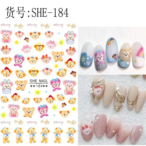 디즈니 더피 베어 네일 스티커, 네일 아트 액세서리, 3D 만화 미키 스티치 네일 스티커, 네일 장식, 네일 용품 슬라이더