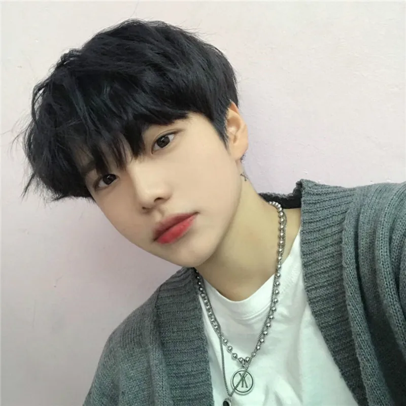Men's short wig, Korean style, fluffy bangs, short straight hair, stylish and realistic wig