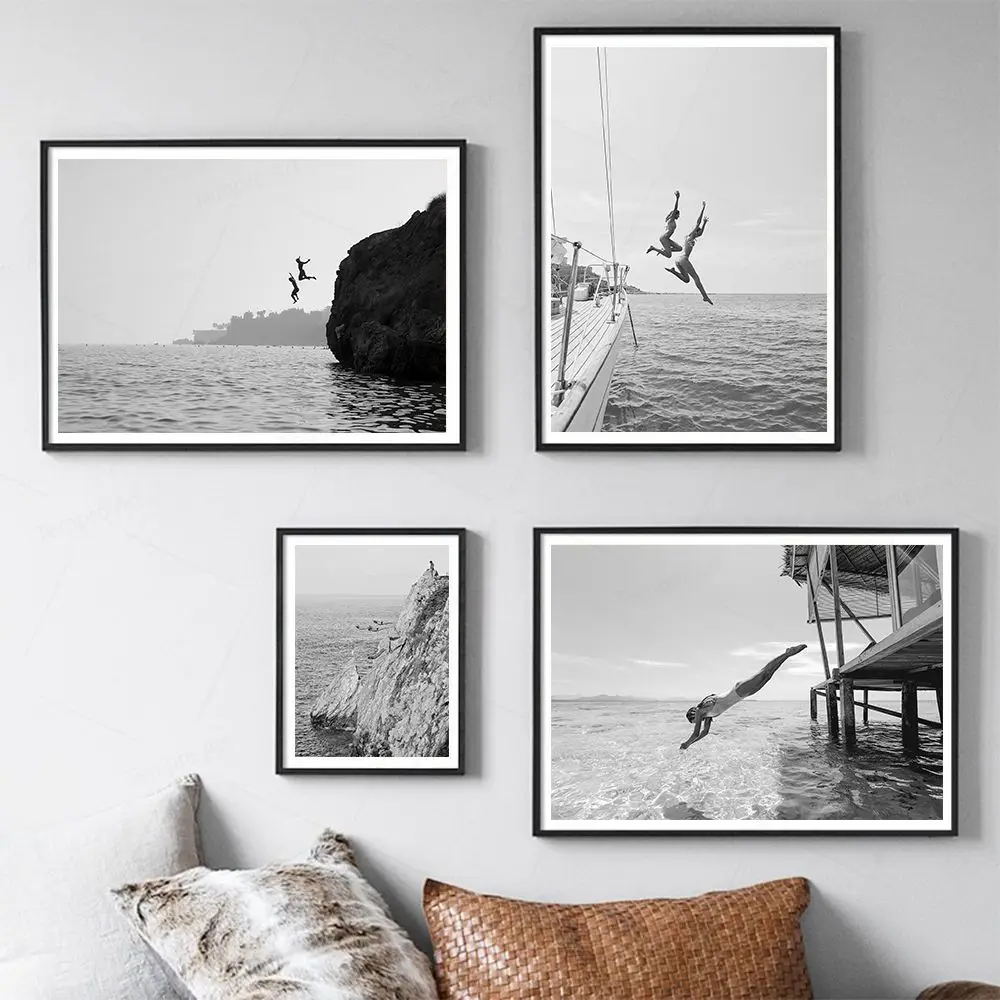 Black And White Photography Canvas Print Ocean Dive Travel Poster Beach Life Wall Art Painting Nordic Picture Living Room Decor