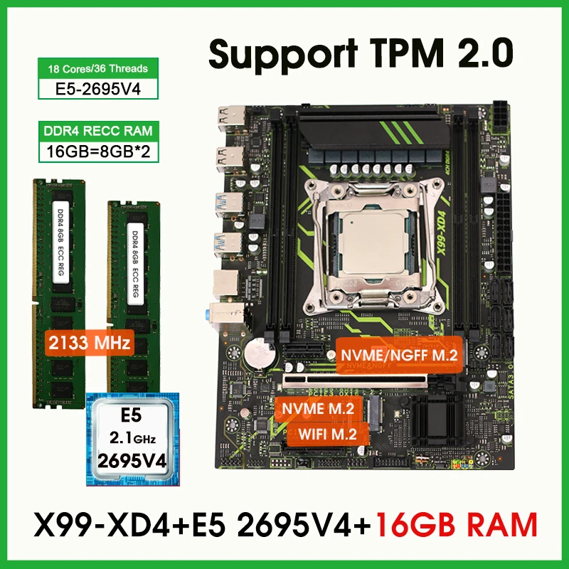X99 XD4 TPM2.0 PIN Motherboard KIT With Xeon E5 2695 V4 CPU LGA