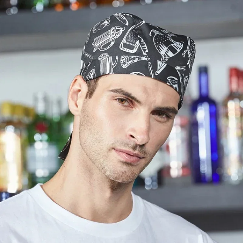 주방 요리사 해적 모자 호텔 케이터링 요리사 모자 조절 가능 베이커리 웨이터 통기성 작업 모자 BBQ 레스토랑 요리 모자