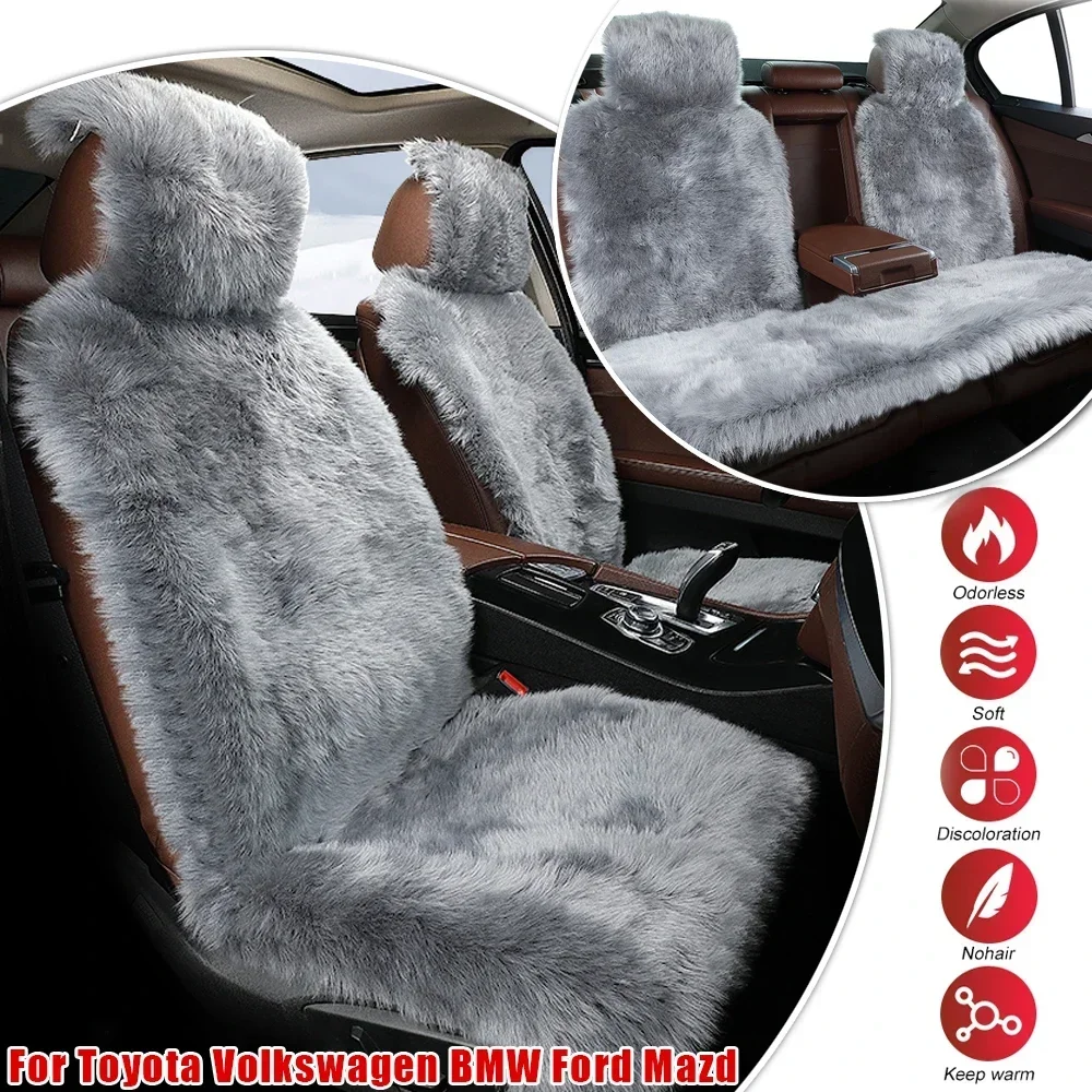 Car Seat Cover Mat Universal Faux Fur Warm Plush Auto Long Wool Front and Rear Seats Cushion for Toyota Volkswagen BMW Ford Mazd