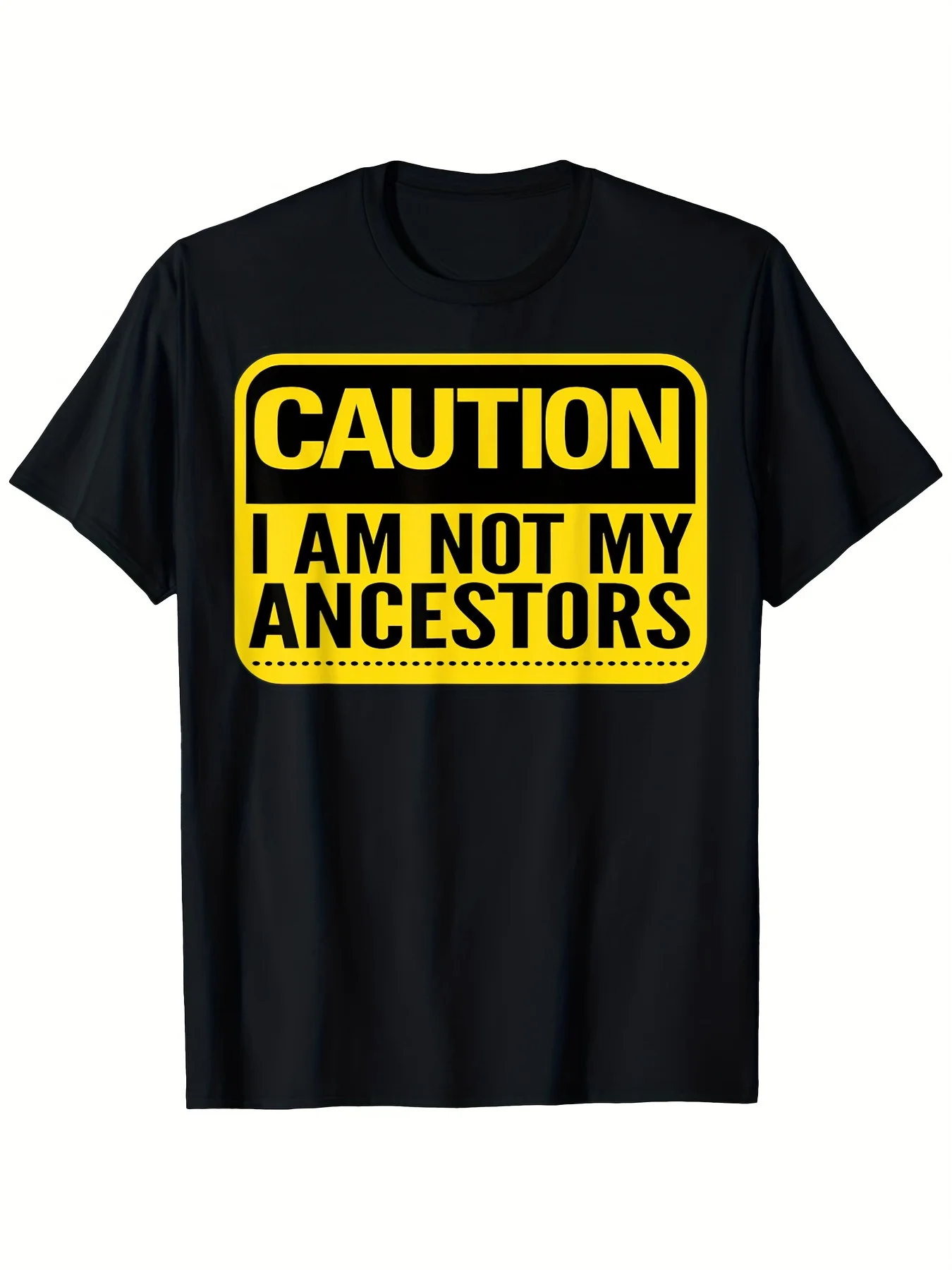Men's Black History Month T-Shirt—Warning: I Have No Ancestors Who Were Brave—T-Shirt with Bold Yellow Lettering—Crew Neck T-Shirt—Cultural Traditional Apparel for African Americans Suitable for Both Casual and Formal Occasions—Unique Clothing—Fas, Plus Size
