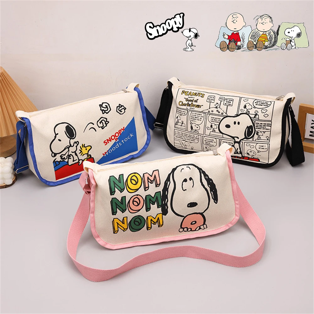 MINISO Peanut Snoopy Canvas Bag borsa di grande capacità borsa a tracolla con cerniera borsa a tracolla regolabile da donna