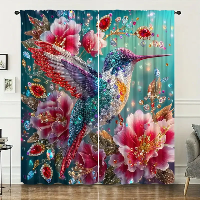 Animal and bird flower curtains, installed using pocket rod method, suitable for bedrooms, living rooms balconies and decoration