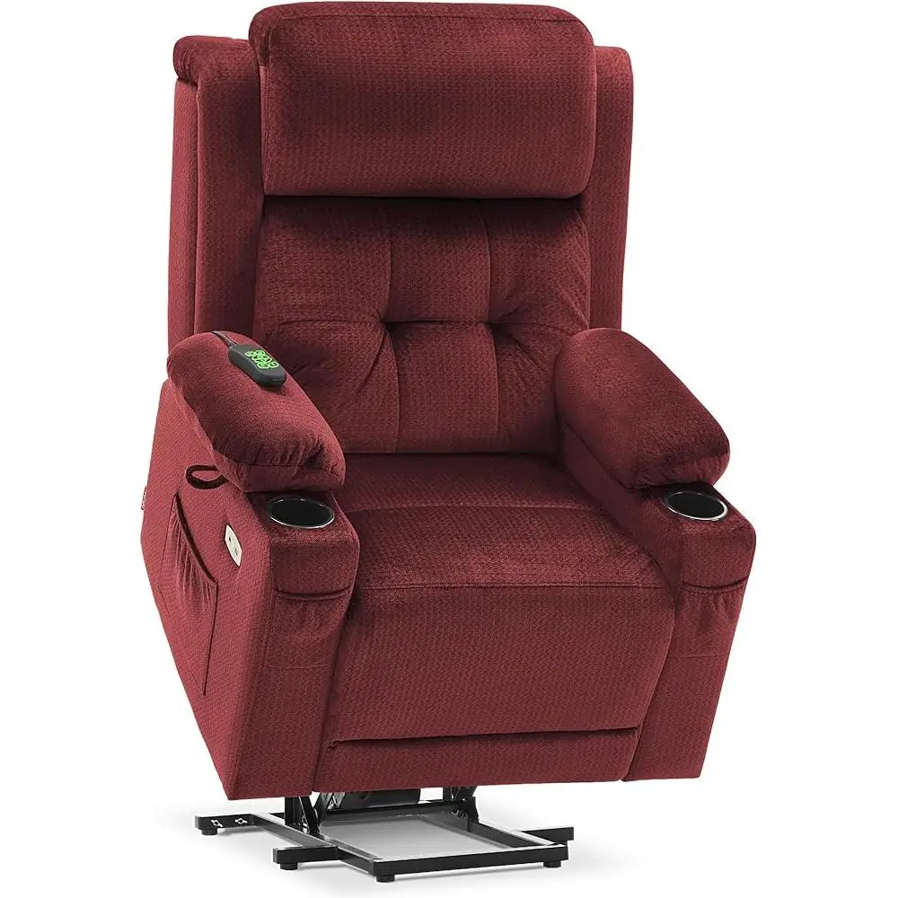 Large Dual Motor Power Lift Recliner Chair with Massage Heat Adjustable Headrest Infinite Position USB Cup Holders Easy Assemble