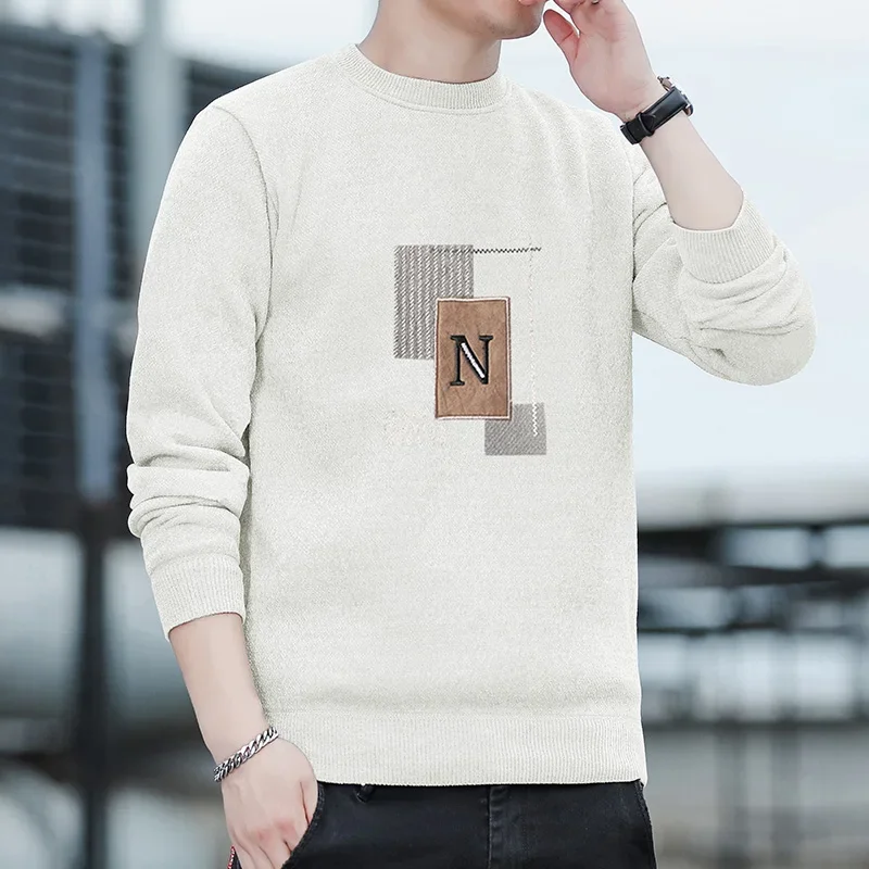 

LIBIELIY Sweater Men Knitted Round Neck Pullovers Fleece Thick Warm Winter Knitwear Y2K Fashion Jumpers Men's Clothes