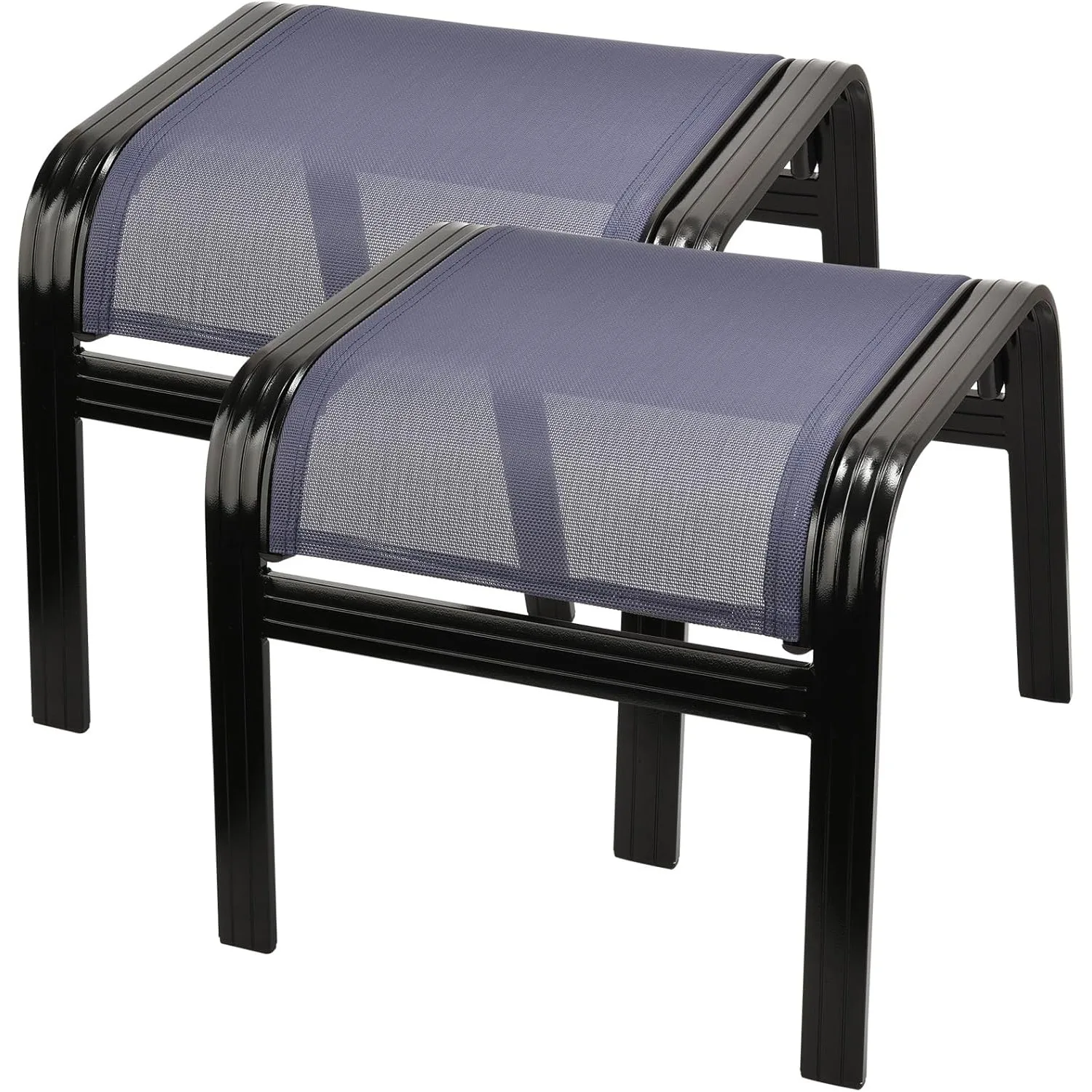 Outdoor Footstools Patio Ottoman All Weather Aluminum Indoor Outdoor Small Seat Foot Rest 2 Set Navy Blue