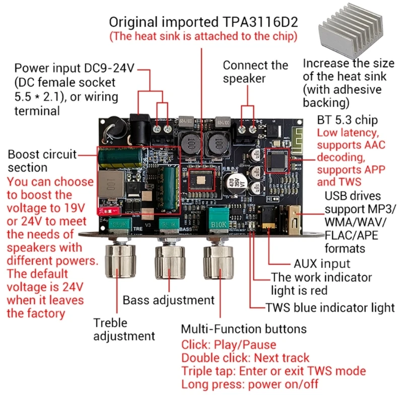 Aumenta módulo refuerzo integrado amplificadores compatibles con mono 100W para modificaciones sonido M4YD