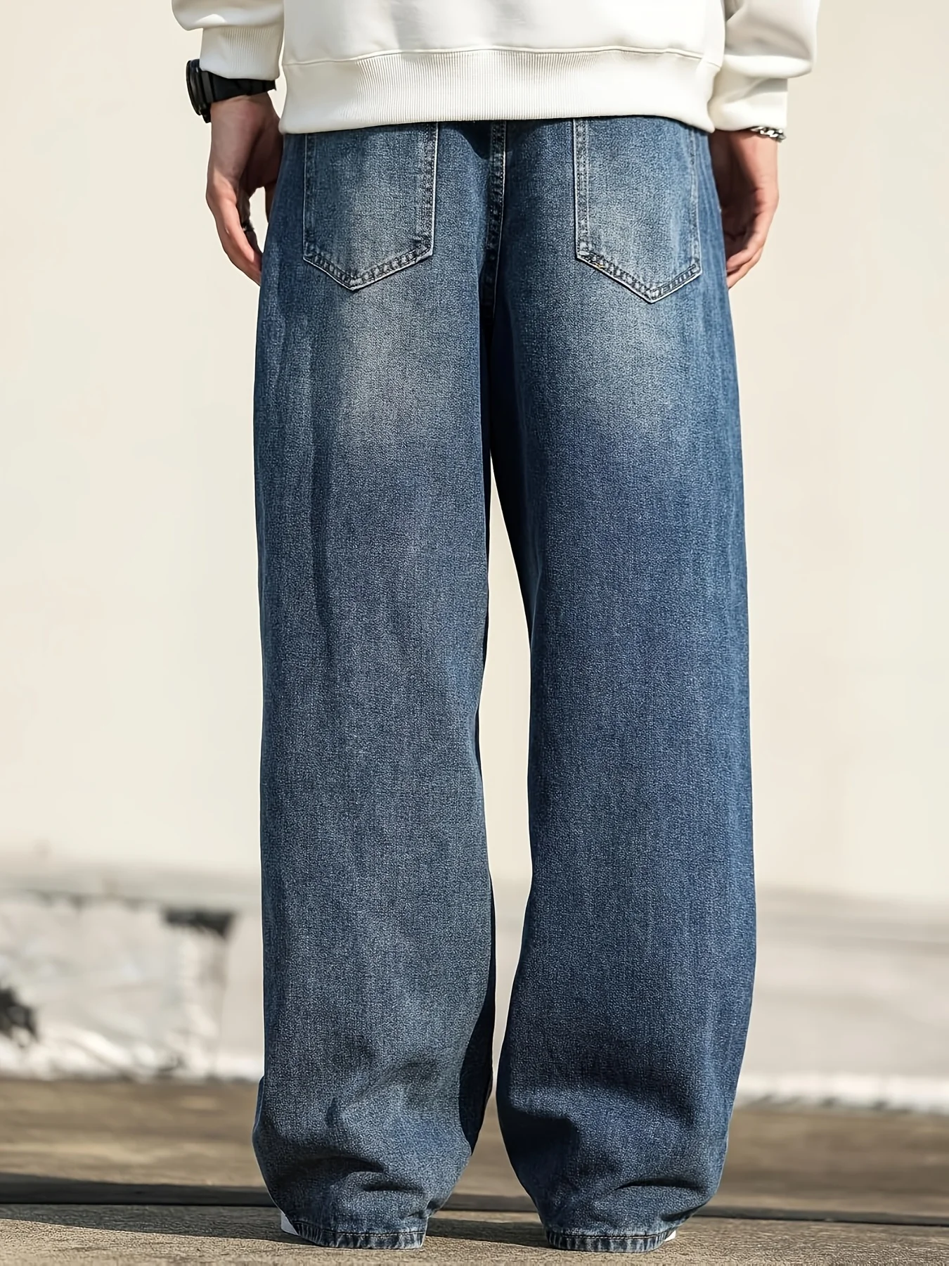 Men'S Casual Loose Fit Vintage Denim Jeans Trendy Oversized Wide-Leg Pants with a Relaxed Look, Light Blue Washed Denim