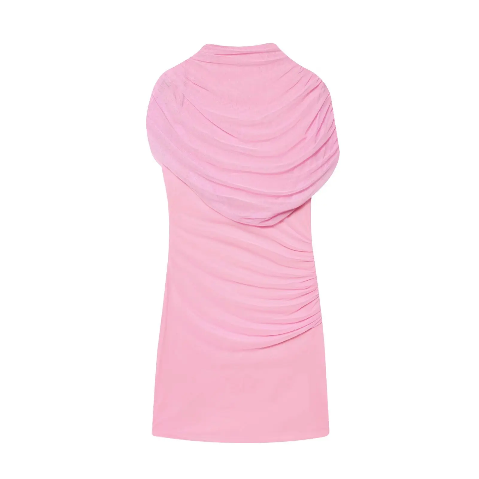 BSAY 2026 Sommer Damen Drapiertes Mesh-Layered Mini-Kleid Ärmellos Hochgeschlossen Gerafftes Bodycon Kurzkleid Elegante Party Club Outfits – Detail 7