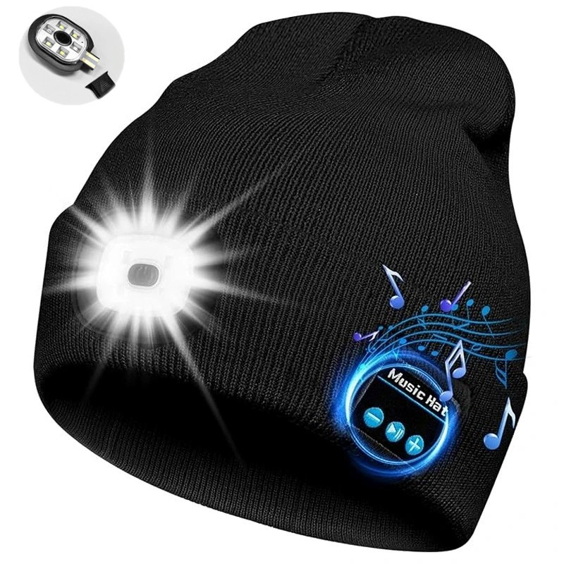  Fashion Warm Beanie LED Hat Bluetooth Wireless Stereo Headset Music Player With MIC Support Dimming LED Light Rechargeable 