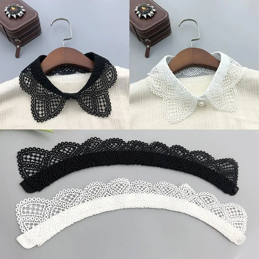 여성용 패션 레이스 탑용 탈부착 가능한 홀로우 아웃 페이크 칼라 꽃 자수가 있는 고양이 귀 칼라 팁