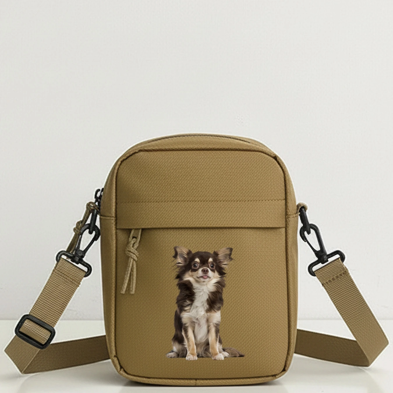 Cute Dog Print Mini Crossbody Bag Adjustable Strap Multi Pocket Shoulder Purse for Women Travel Shopping Daily Outings Gift