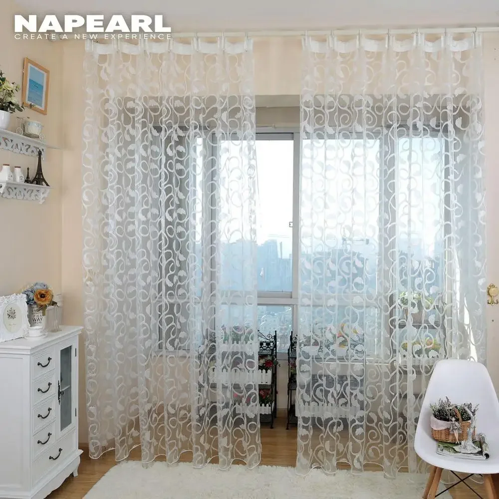 NAPEARL Fenstervorhang im amerikanischen Stil, Jacquard-Blumenmuster, durchsichtig, für Schlafzimmer, Tüllstoff, Wohnzimmer, modern, fertig konfektioniert