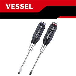 Japan VESSEL Non-slip Go-through Screwdriver for Phillips and Slotted Screws NO.B-370 Series