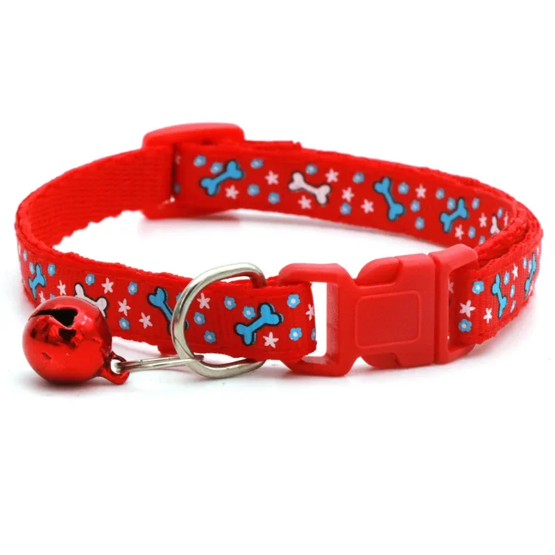 Adjustable Cartoon Ctue Bone Dog Kitten Cat Collar with Bell Polyester Buckle Collars for Small Dogs Kitten Accessories Supplies