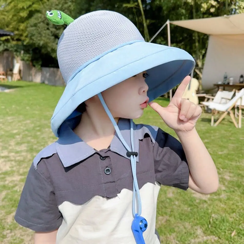

Outdoor With Whistle Kids Bucket Hat Wide Brim Cute Sun Cap Breathable Cartoon Beach Cap Infant Girls Boys