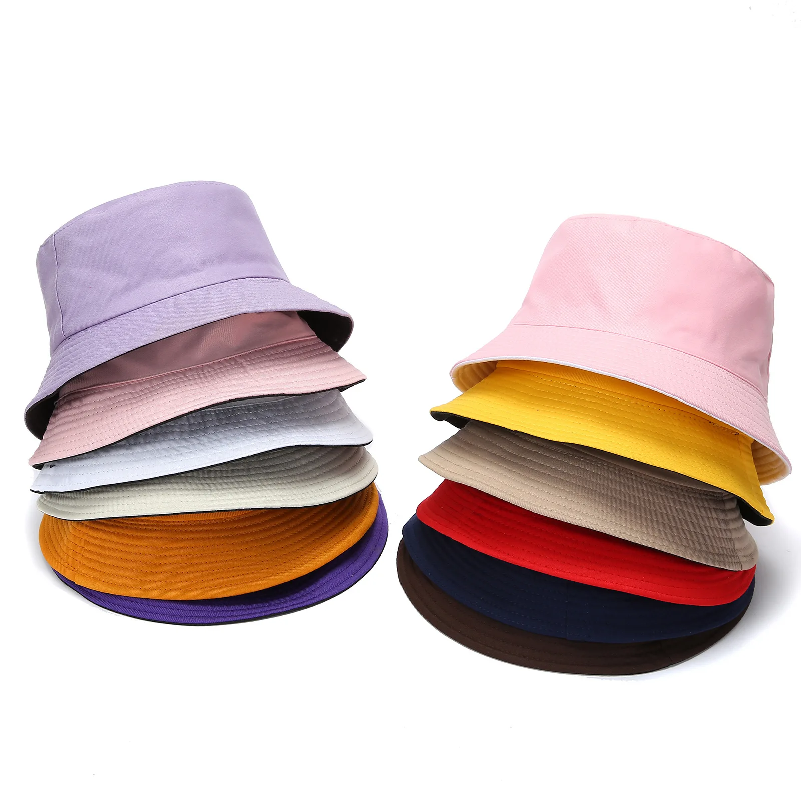 Double-sided Wearing Cap Solid Color Bucket Hat Men Women Sun Hat Reversible Fisherman Hat Summer Panama Cap Sun Fishing Gorros