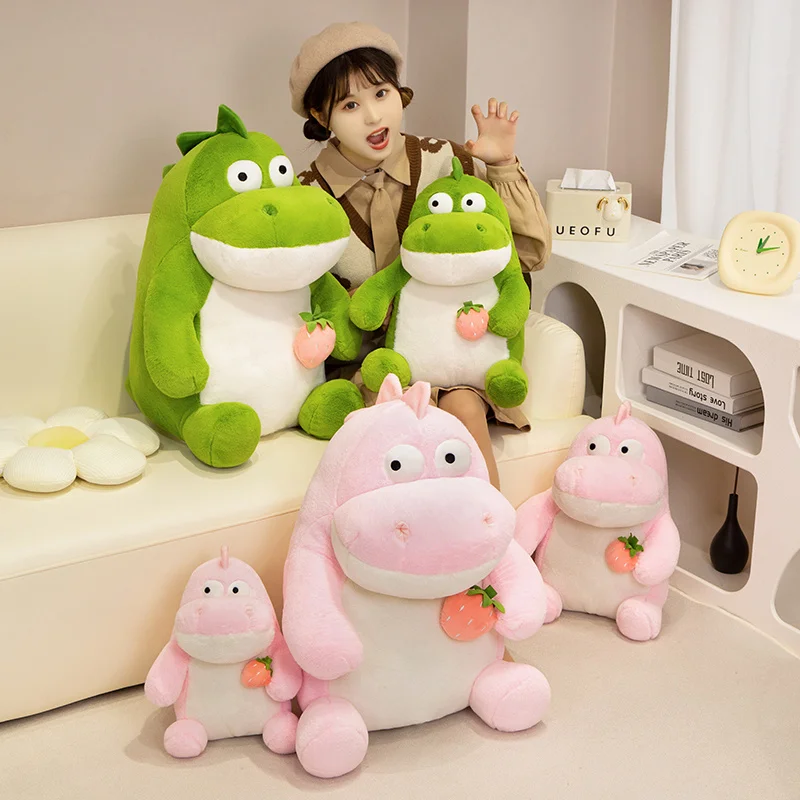 Super Soft Cartoon Stupid Dinosaur With Strawberry Plush Toys Kawaii Stuffed Animal Dragon Doll Baby Sleeping Pillow Girls Gifts