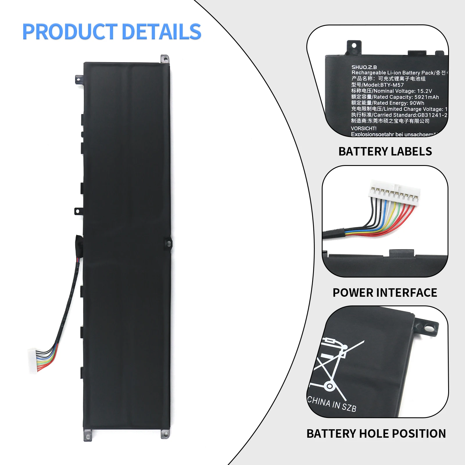 SHUOZB BTY-M57 Laptop Battery For MSI GP66 GP76 Leopard 10UG Series Notebook MS-17K3 15.2V 90WH 5921mAh