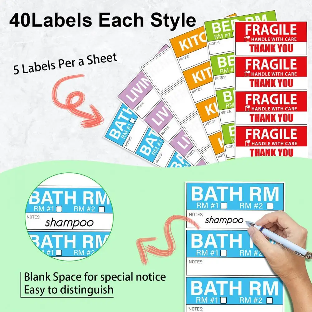 Kitchen Moving Labels Moving Labels Color-coded Waterproof Moving Box Labels Fragile Heavy Stickers for Home 50 Sheets Removable