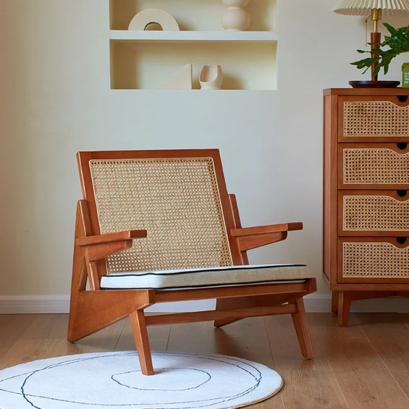 Japanese wabi-sabi rattan sofa chair, single living room, second-hand lazy chair, art homestay