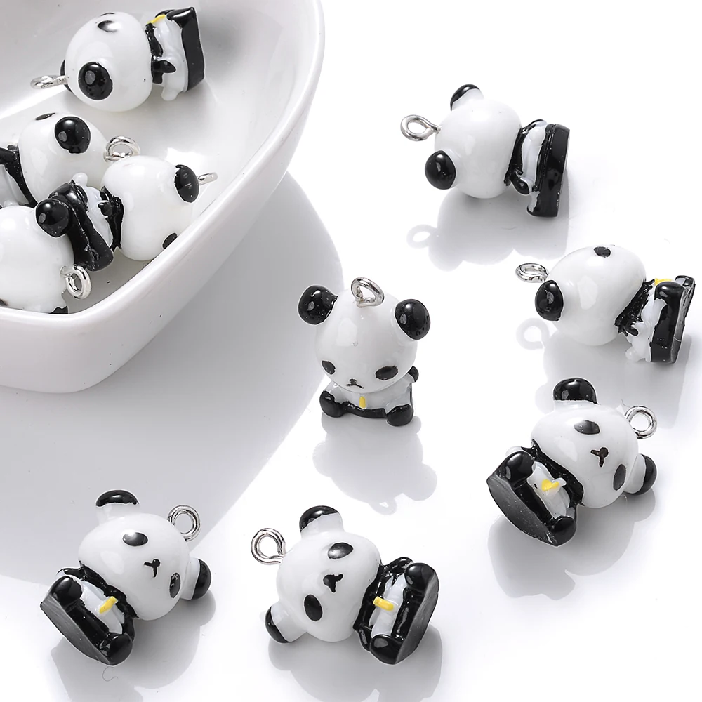 5 Stuks Zwart Wit Schattige Panda Hars Bedels Diy Bevindingen Kawaii Telefoon Sleutelhanger Armbanden Oorbel Hanger Bedels Voor Sieraden Maken