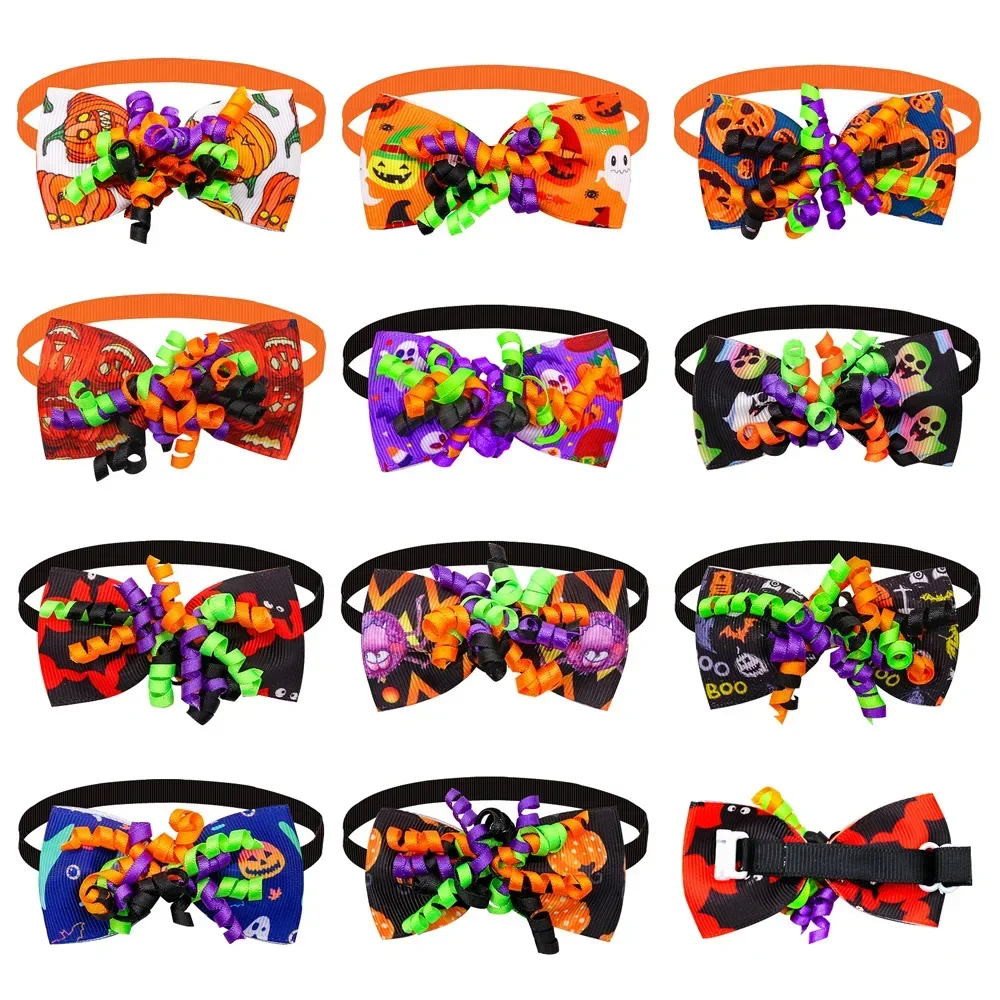 New Halloween Dog Bowtie Sukll Pumpkin Bow Tie For Dog Small Dog Cat Supplies Dog Holiday Decoration Suplies For Dogs Cats